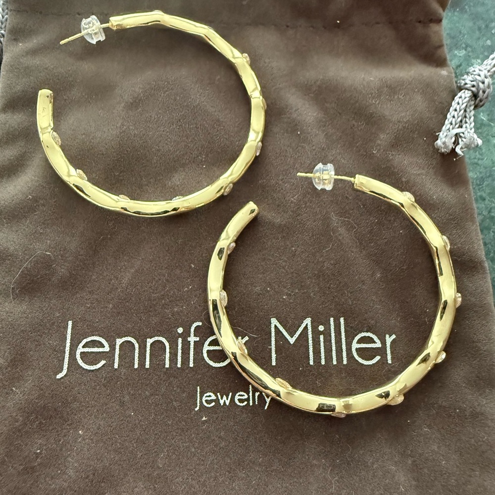 Jennifer Miller Yellow Gold Plated Wavy Hoop Pierced Earrings NWOT